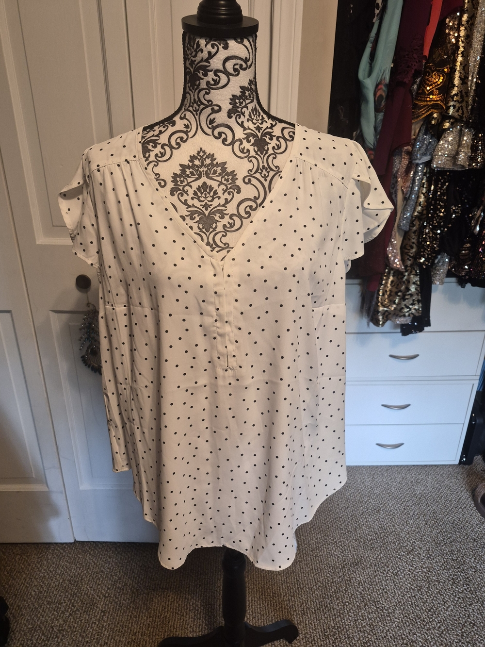 Torrid White Blouse with Black Polka Dots